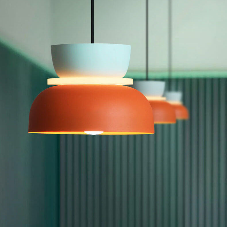 Single-Bulb Metal Hanging Fixture with Adjustable Cord in Vibrant Two-Tone Hues for Kitchen Island Dining Room Bedroom | Thomler