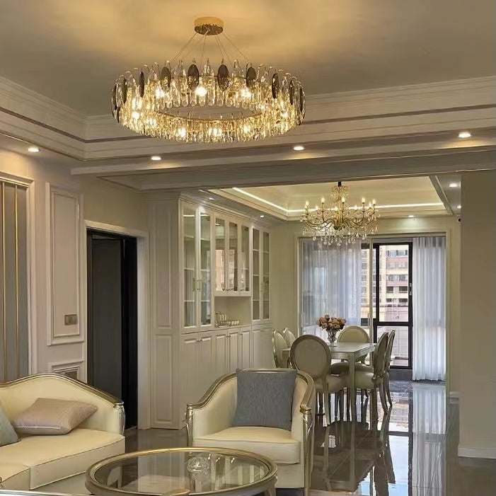 Dimmable Crystal Chandelier for Dining Room & Living Room – Adjustable Chain, Faceted Prisms, Multiple Sizes – Round & Rectangle | Thomler