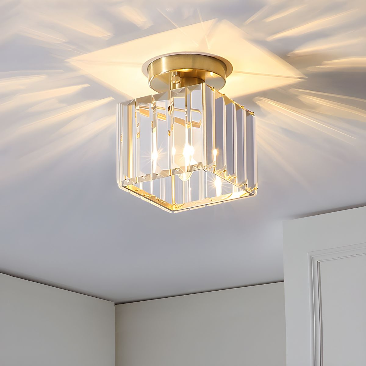 Ceiling Lamp Crystal Brass 25.0 cm Modern Hallway Living Room Bedroom Lighting Fixture Decorative Cube Light | Thomler
