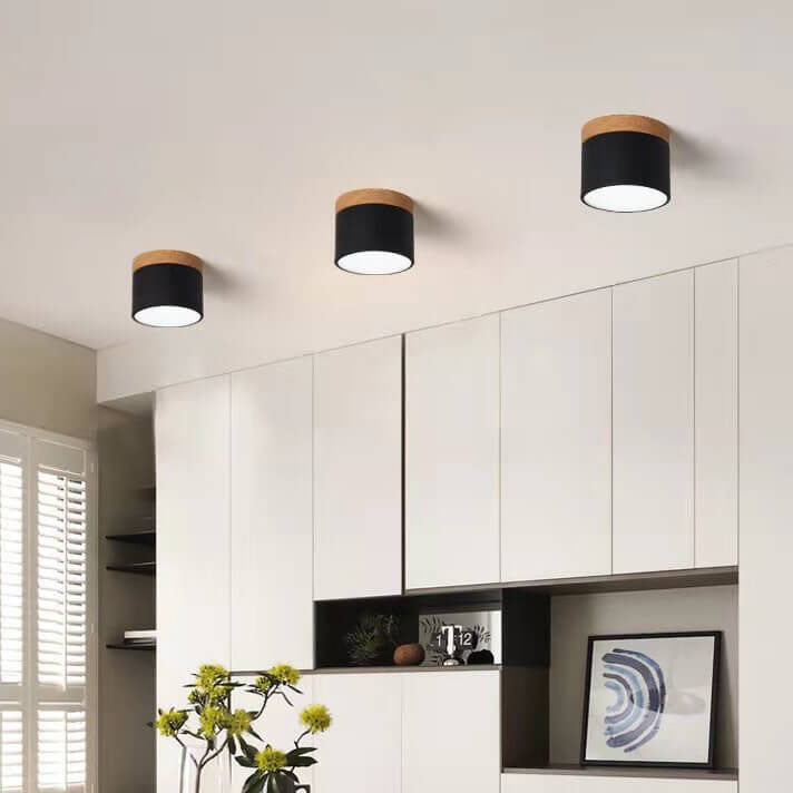 Flush Mount Ceiling Light Iron Solid Wood PVC 3.94 in Modern Hallway Living Room Bedroom 7W 700lm LED Adjustable Color Temperature White Black Pink Blue Green Gray Gold | Thomler