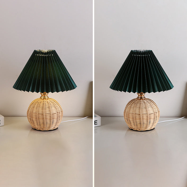Nordic Rattan Table Lamp with Fabric Shade, USB Powered & Infinitely Dimmable LED Light for Bedroom, Living Room, Study | Thomler