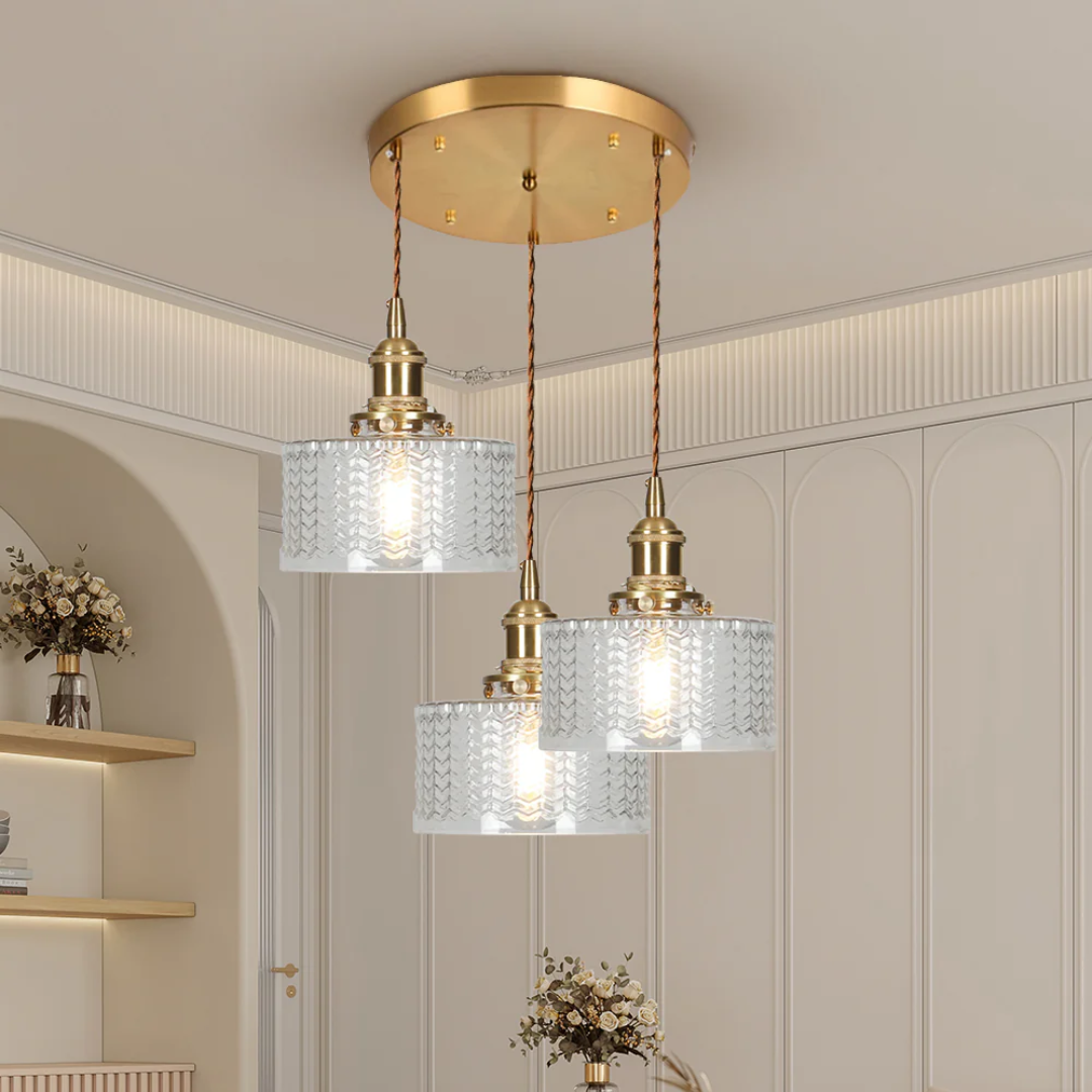 Pendant Light Ribbed Glass E27 Green Adjustable 150.0 cm Dining Room Kitchen Island Hanging Ceiling Lamp | Thomler