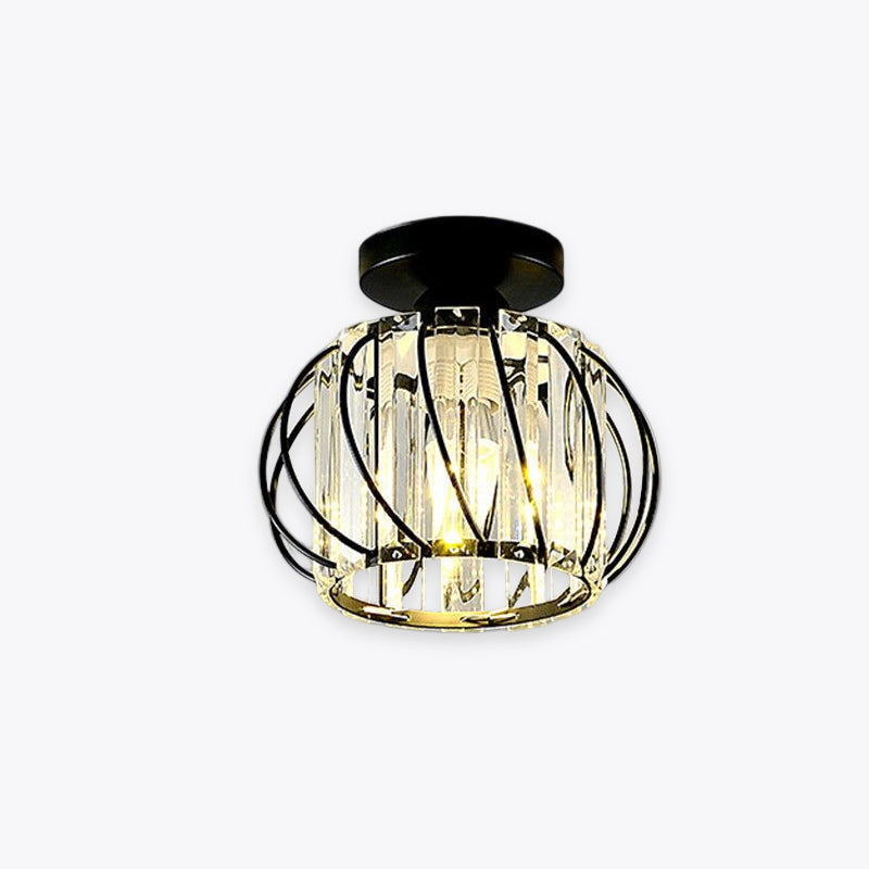 Crystal Flush Mount Ceiling Fixture – Round Metal Frame, E27 Socket, Switch-Control Multicolor LED – Bedroom, Hallway, Bath | Thomler