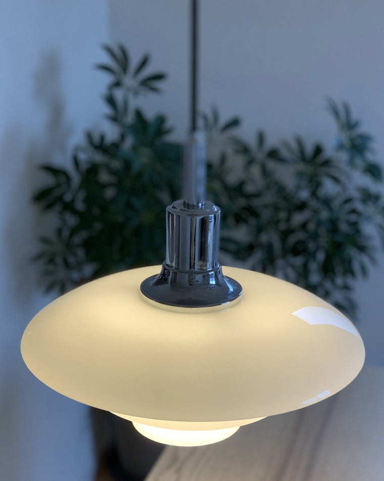 Pendant Light Glass 28.0 cm White Dining Room Scandinavian Hanging Ceiling Lamp Adjustable Cord E27 Soft Ambient Lighting | Thomler