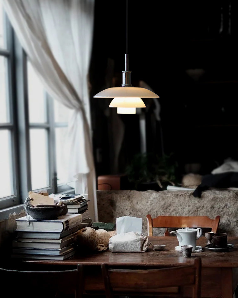 Pendant Light Glass 28.0 cm White Dining Room Scandinavian Hanging Ceiling Lamp Adjustable Cord E27 Soft Ambient Lighting | Thomler
