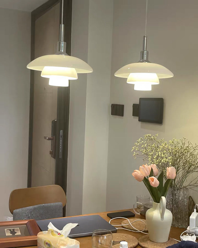 Pendant Light Glass 28.0 cm White Dining Room Scandinavian Hanging Ceiling Lamp Adjustable Cord E27 Soft Ambient Lighting | Thomler