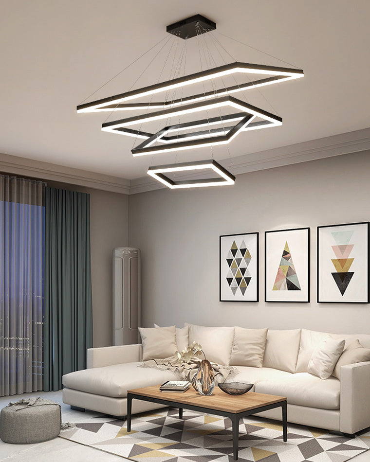 Chandelier Metal Integrated LED 47 in Adjustable Black Living Room Dining Room Pendant Light | Thomler
