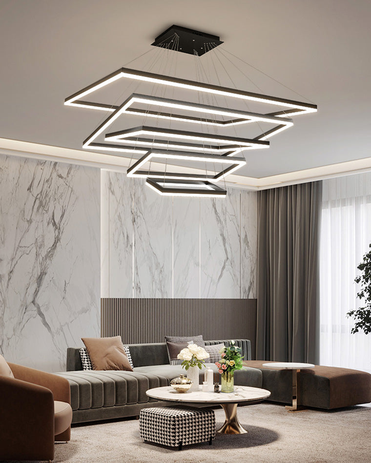 Chandelier Metal Integrated LED 47 in Adjustable Black Living Room Dining Room Pendant Light | Thomler
