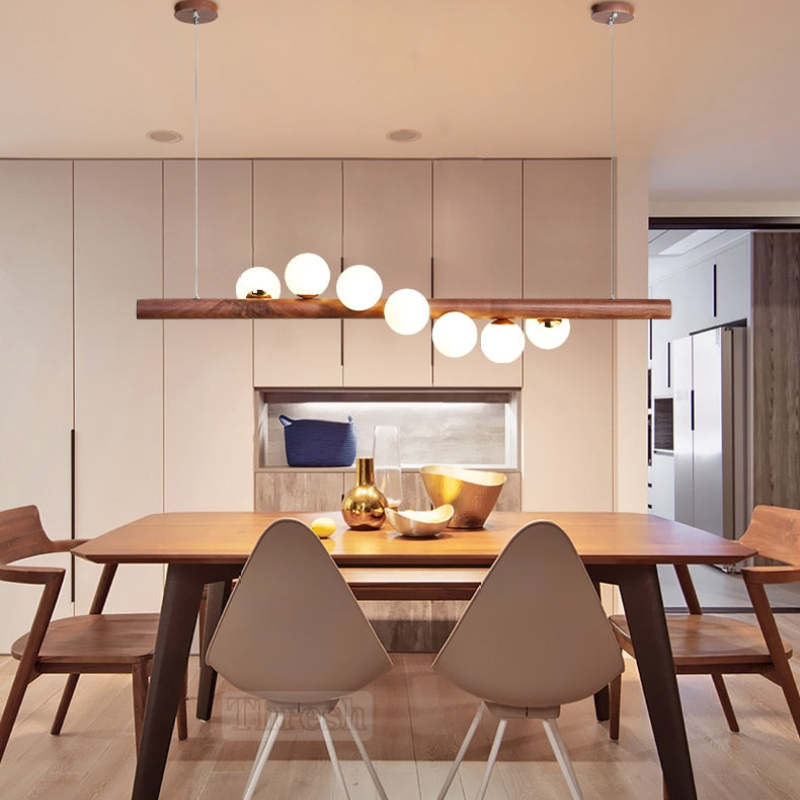 Bubble Glass Pendant Light with Wood Canopy – Modern Orb Ceiling Fixture for Dining Room & Living Room | Thomler