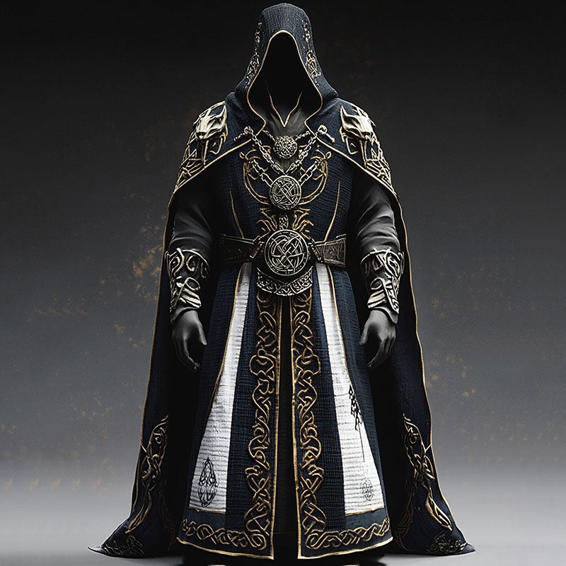 Medieval Hooded Robe with Celtic Embroidery for Men – Fantasy Costume Cloak | Thomler