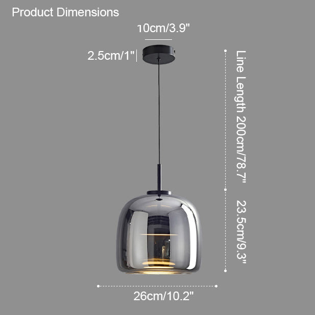 Pendant Light Blown Glass 38.0 cm Smoked Dining Room Kitchen Island Hanging Ceiling Lamp Adjustable Height | Thomler