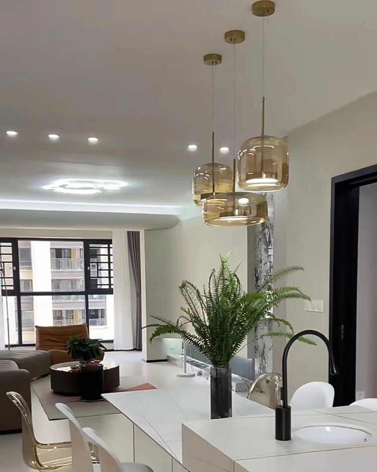 Pendant Light Blown Glass 38.0 cm Smoked Dining Room Kitchen Island Hanging Ceiling Lamp Adjustable Height | Thomler