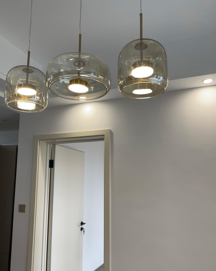 Pendant Light Blown Glass 38.0 cm Smoked Dining Room Kitchen Island Hanging Ceiling Lamp Adjustable Height | Thomler