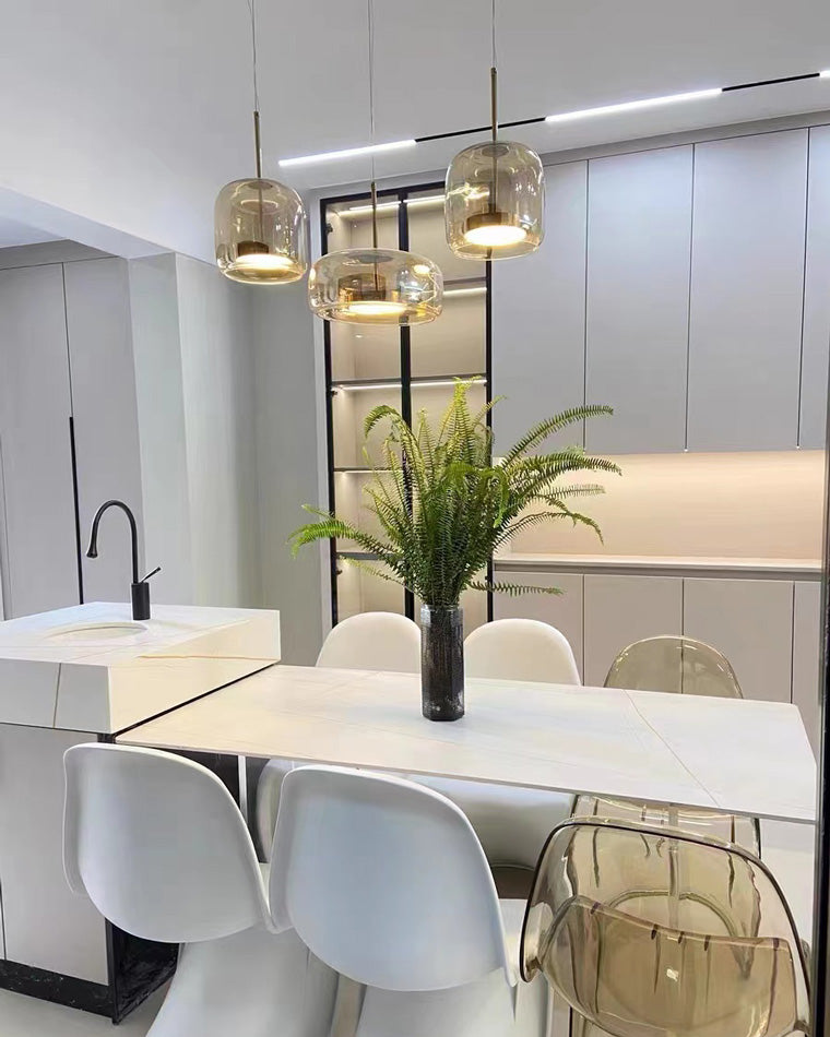 Pendant Light Blown Glass 38.0 cm Smoked Dining Room Kitchen Island Hanging Ceiling Lamp Adjustable Height | Thomler