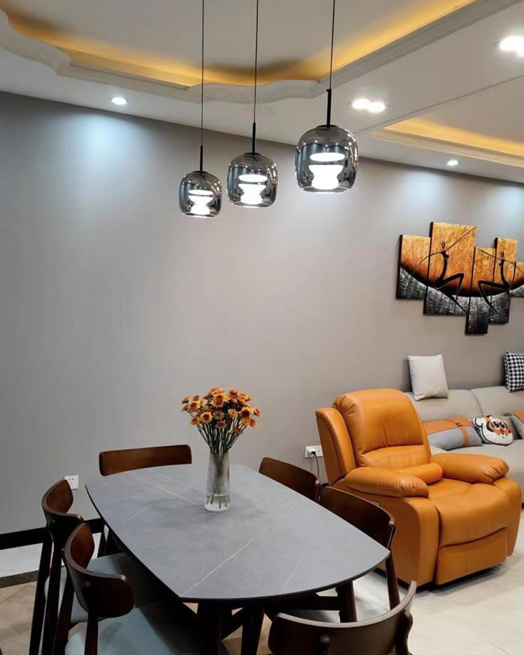 Pendant Light Blown Glass 38.0 cm Smoked Dining Room Kitchen Island Hanging Ceiling Lamp Adjustable Height | Thomler