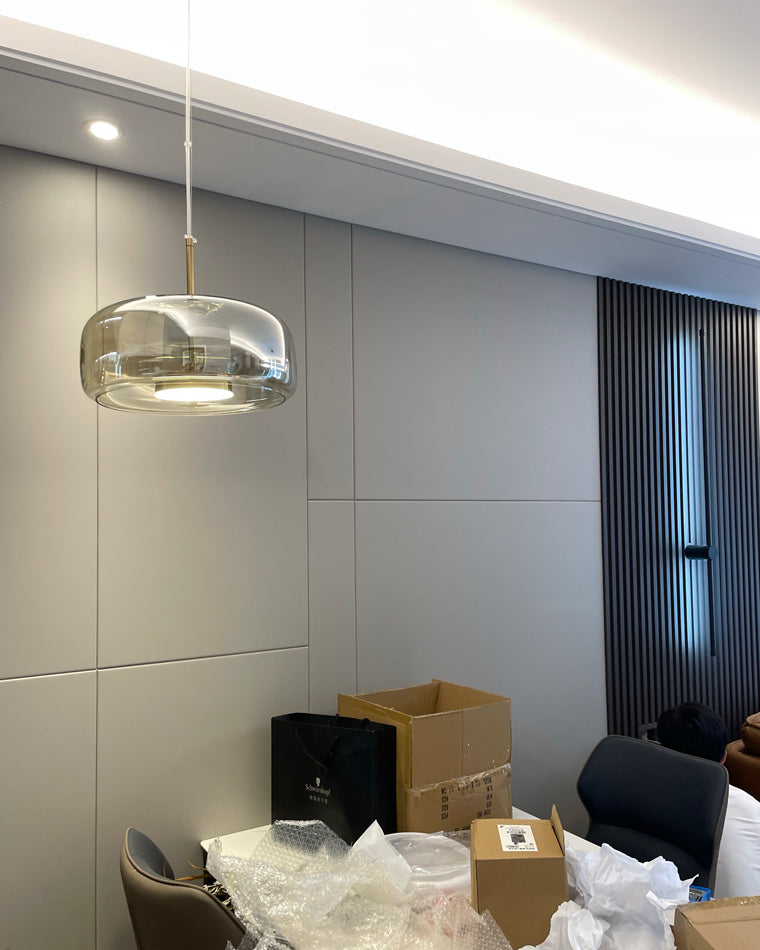 Pendant Light Blown Glass 38.0 cm Smoked Dining Room Kitchen Island Hanging Ceiling Lamp Adjustable Height | Thomler