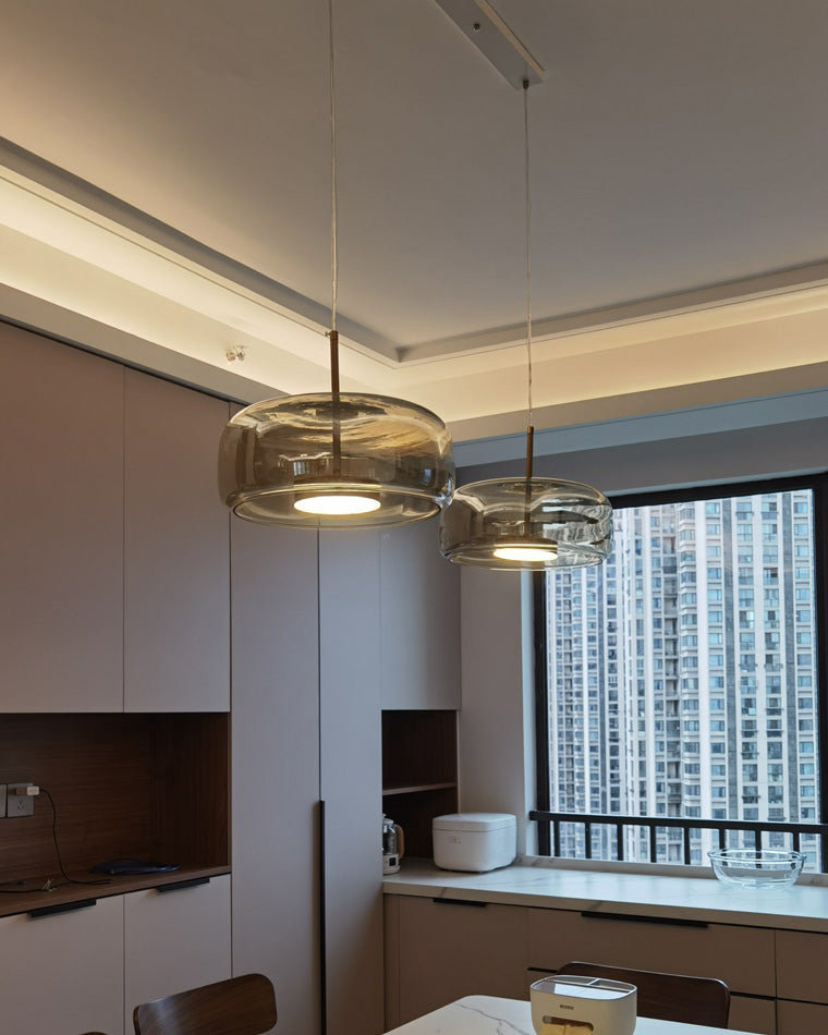 Pendant Light Blown Glass 38.0 cm Smoked Dining Room Kitchen Island Hanging Ceiling Lamp Adjustable Height | Thomler