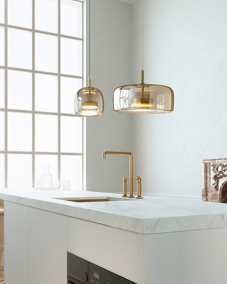 Pendant Light Blown Glass 38.0 cm Smoked Dining Room Kitchen Island Hanging Ceiling Lamp Adjustable Height | Thomler