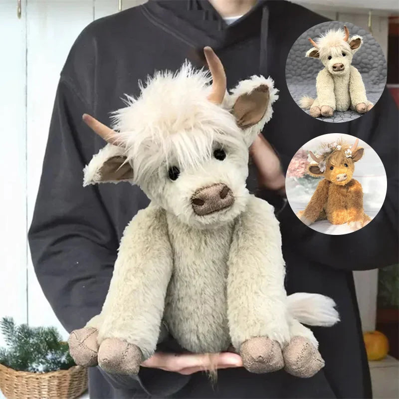 Handcrafted Highland Cow Plush Figurine with Floral Crown Decoration for Shelf Display and Home Decor | Thomler