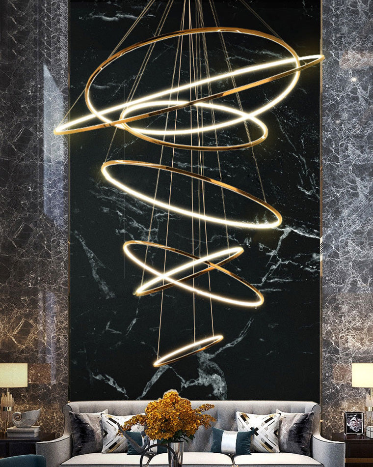 Chandelier Stainless Steel Large Tiered LED 16 in–55 in Adjustable Foyer Staircase Light Luxury Modern Dining Room Pendant | Thomler