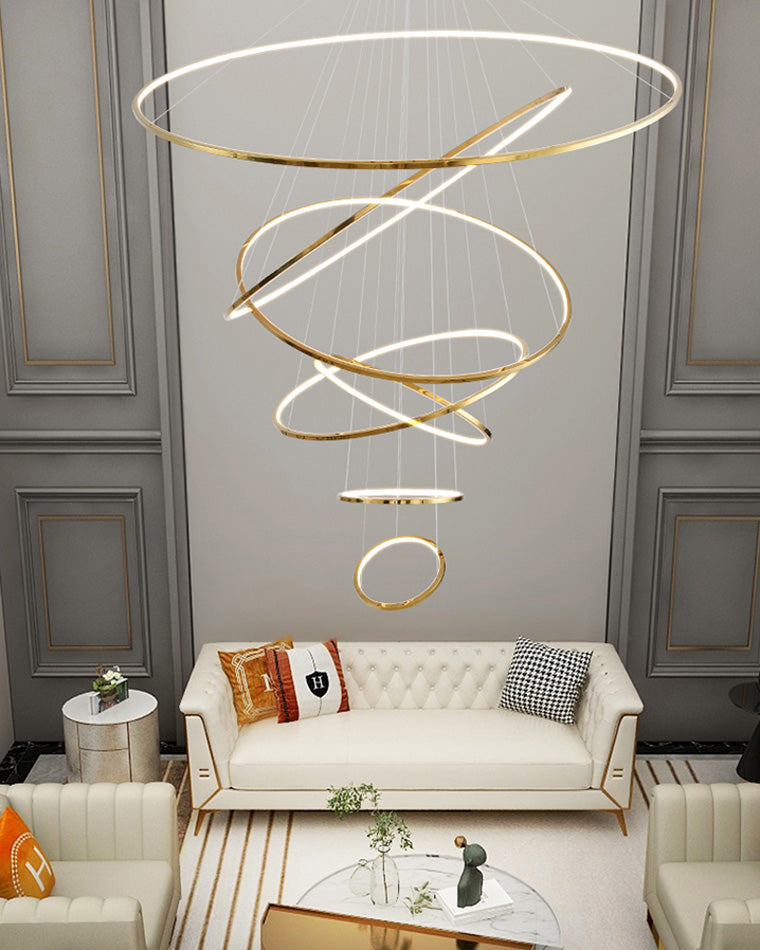 Chandelier Stainless Steel Large Tiered LED 16 in–55 in Adjustable Foyer Staircase Light Luxury Modern Dining Room Pendant | Thomler