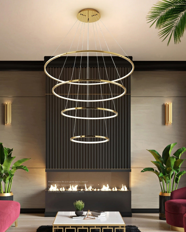 Chandelier Stainless Steel Large Tiered LED 16 in–55 in Adjustable Foyer Staircase Light Luxury Modern Dining Room Pendant | Thomler
