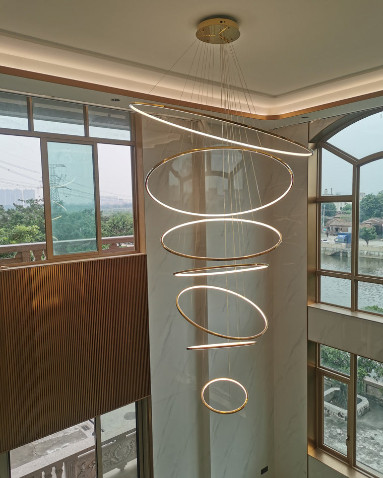 Chandelier Stainless Steel Large Tiered LED 16 in–55 in Adjustable Foyer Staircase Light Luxury Modern Dining Room Pendant | Thomler