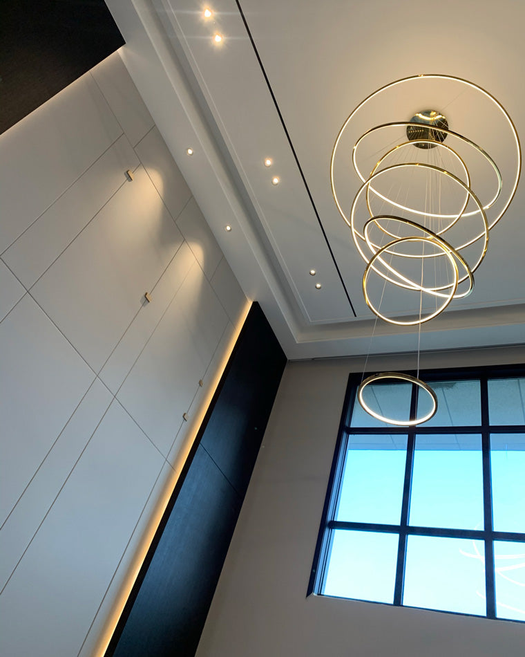 Chandelier Stainless Steel Large Tiered LED 16 in–55 in Adjustable Foyer Staircase Light Luxury Modern Dining Room Pendant | Thomler