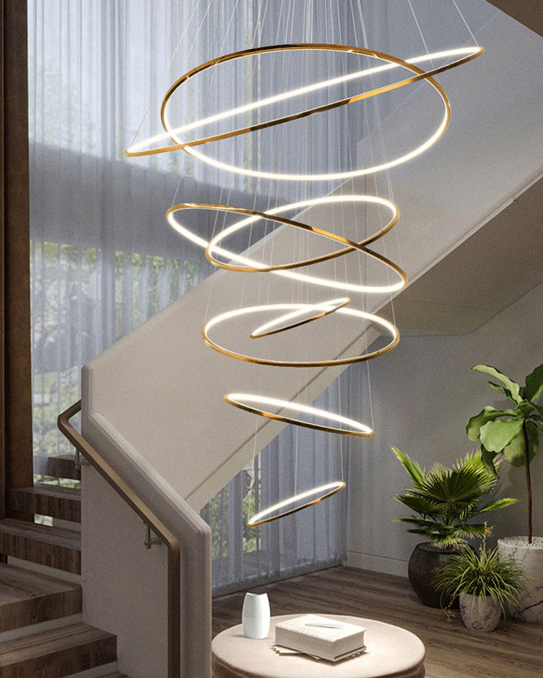Chandelier Stainless Steel Large Tiered LED 16 in–55 in Adjustable Foyer Staircase Light Luxury Modern Dining Room Pendant | Thomler