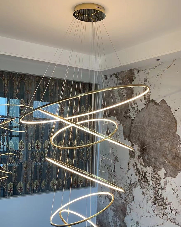 Chandelier Stainless Steel Large Tiered LED 16 in–55 in Adjustable Foyer Staircase Light Luxury Modern Dining Room Pendant | Thomler