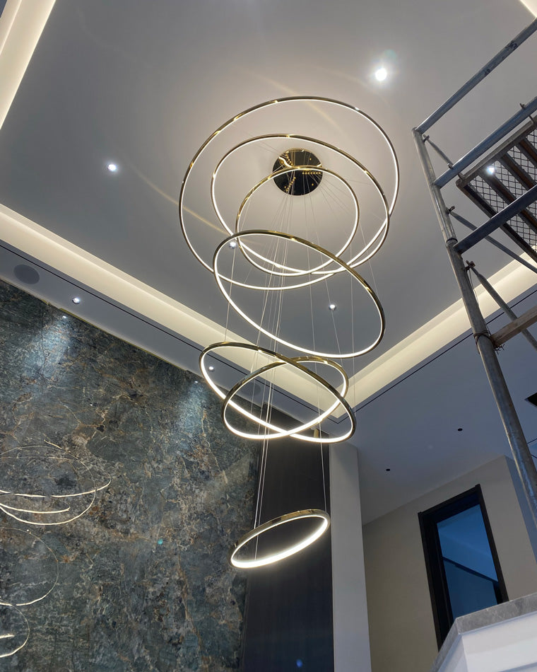 Chandelier Stainless Steel Large Tiered LED 16 in–55 in Adjustable Foyer Staircase Light Luxury Modern Dining Room Pendant | Thomler