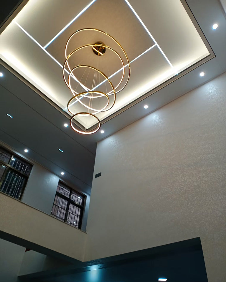 Chandelier Stainless Steel Large Tiered LED 16 in–55 in Adjustable Foyer Staircase Light Luxury Modern Dining Room Pendant | Thomler