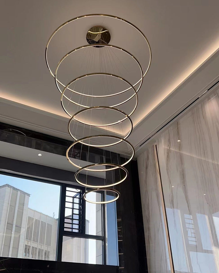 Chandelier Stainless Steel Large Tiered LED 16 in–55 in Adjustable Foyer Staircase Light Luxury Modern Dining Room Pendant | Thomler