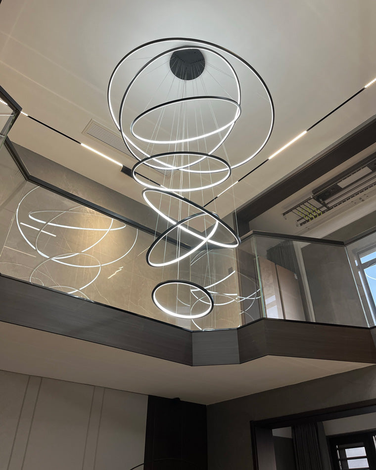Chandelier Stainless Steel Large Tiered LED 16 in–55 in Adjustable Foyer Staircase Light Luxury Modern Dining Room Pendant | Thomler