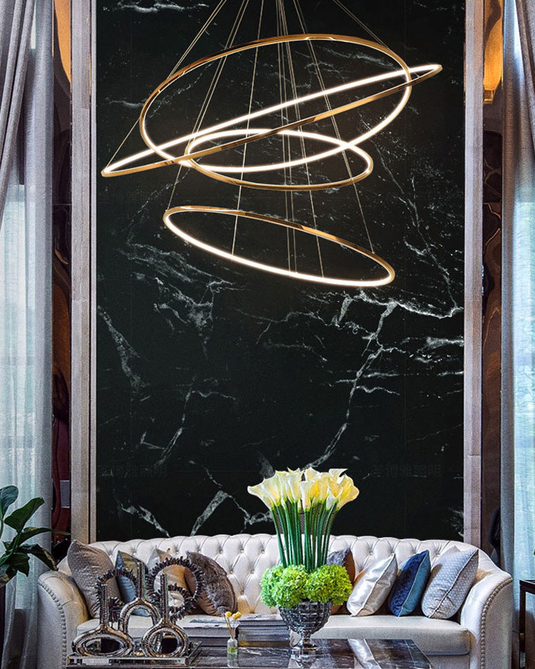 Chandelier Stainless Steel Large Tiered LED 16 in–55 in Adjustable Foyer Staircase Light Luxury Modern Dining Room Pendant | Thomler