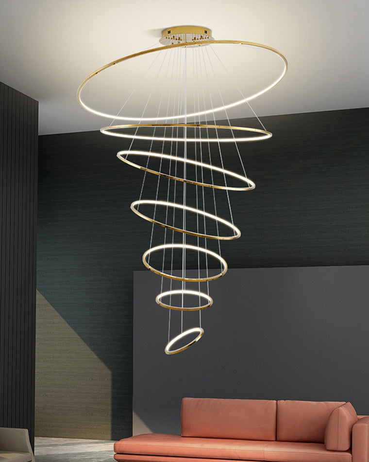 Chandelier Stainless Steel Large Tiered LED 16 in–55 in Adjustable Foyer Staircase Light Luxury Modern Dining Room Pendant | Thomler