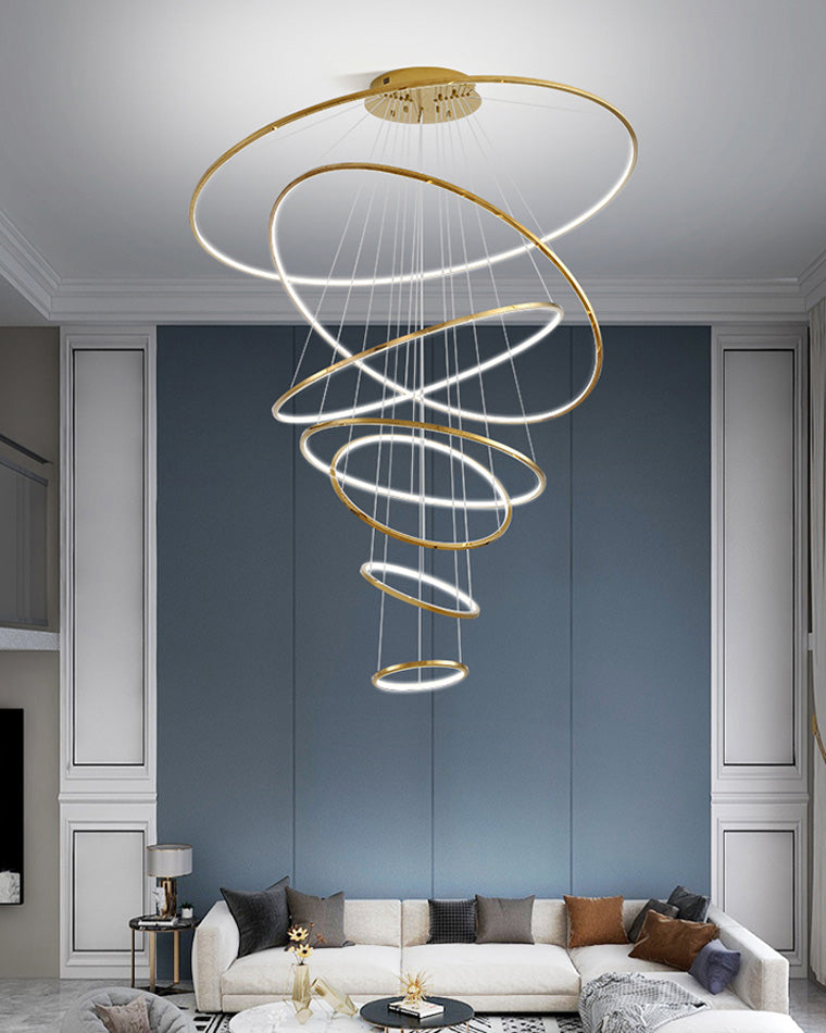 Chandelier Stainless Steel Large Tiered LED 16 in–55 in Adjustable Foyer Staircase Light Luxury Modern Dining Room Pendant | Thomler