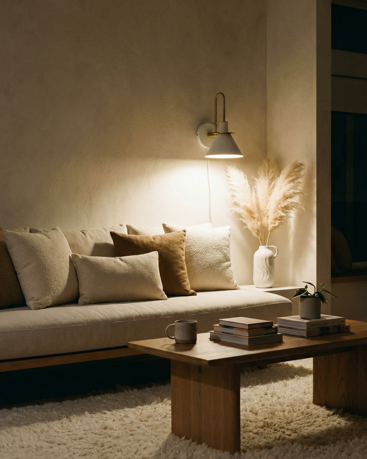 Moderne wandlamp van travertin en hout met warm wit licht – minimalistische design muurlamp voor woonkamer en slaapkamer | Sansoti