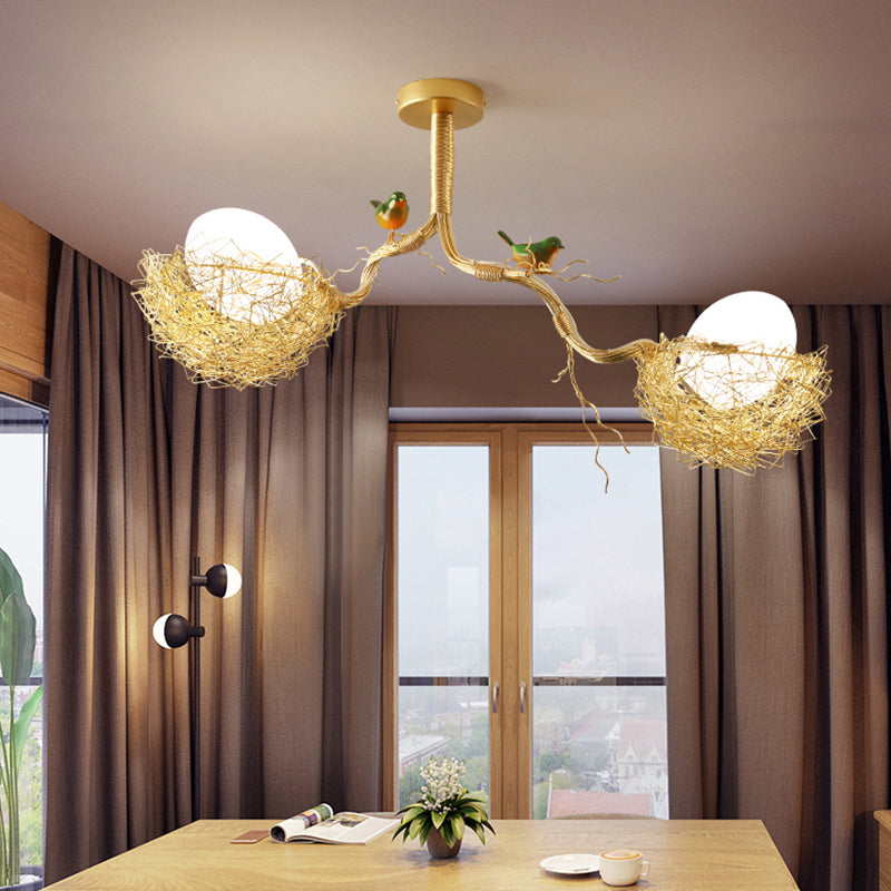 Bird Nest Pendant Light Fixture with Milky White Globe Shades | Hand-Crafted Metal Art Deco Chandelier for Dining Room, Kitchen Island & | Thomler