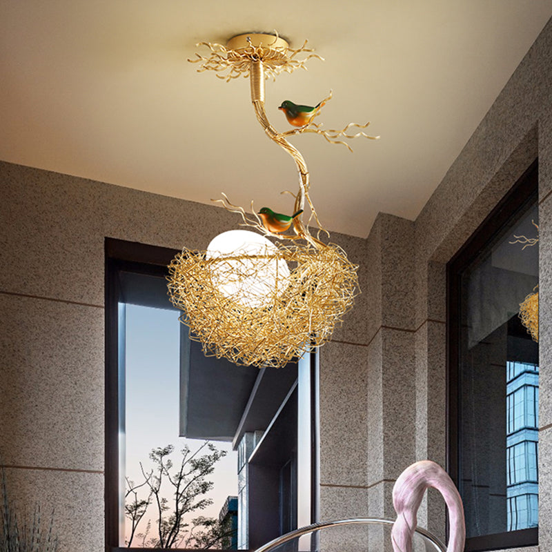 Bird Nest Pendant Light Fixture with Milky White Globe Shades | Hand-Crafted Metal Art Deco Chandelier for Dining Room, Kitchen Island & | Thomler