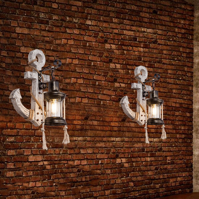 Wall Lamp Iron Wood 12.6 in White Industrial Hallway Living Room Bedroom LED Incandescent Fluorescent Lighting | Thomler