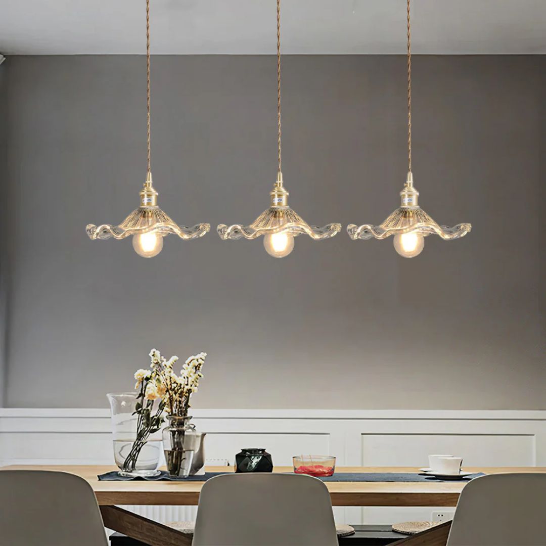 Pendant Light Glass Brass Flower Shade 23.0 cm Green Dining Room Bedroom Hanging Ceiling Lamp Retro Vintage Decorative | Thomler