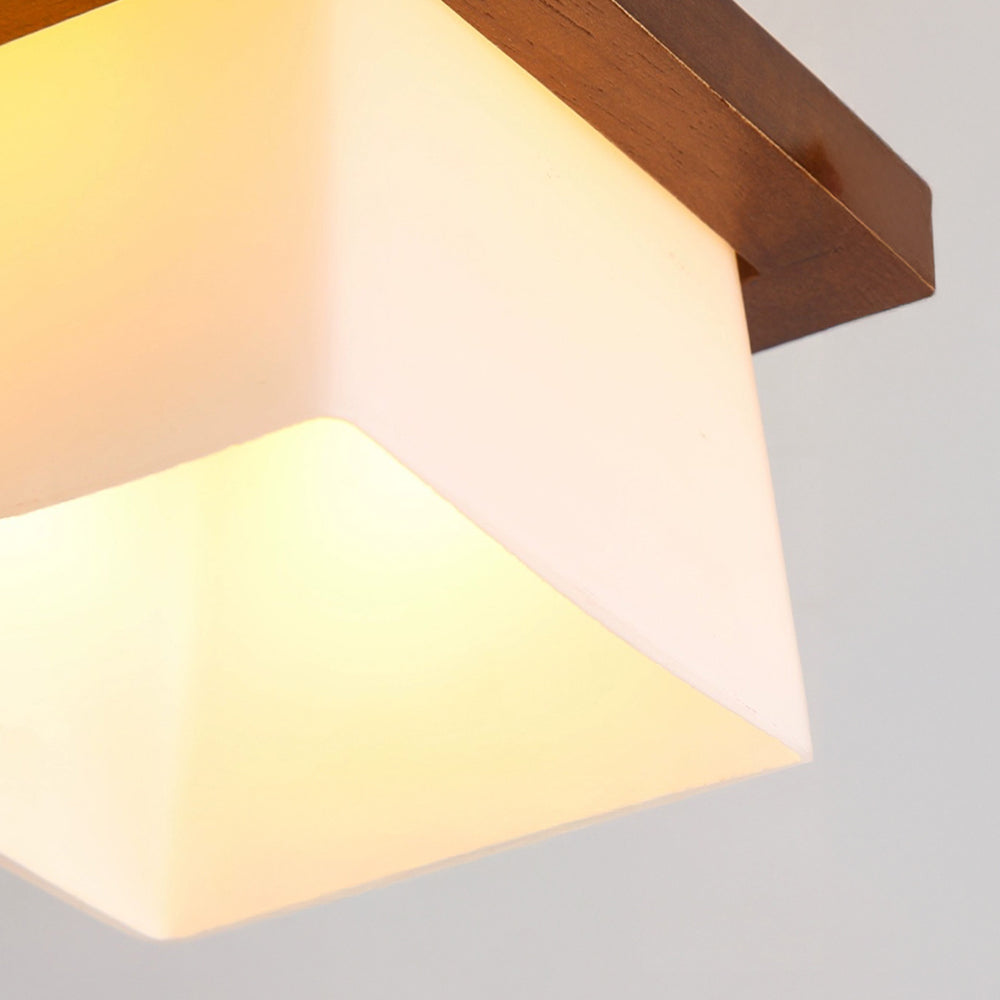 Ceiling Light Wood E27 20.0 cm White Japandi Hallway Bedroom Living Room Square Flush Mount Lamp | Thomler
