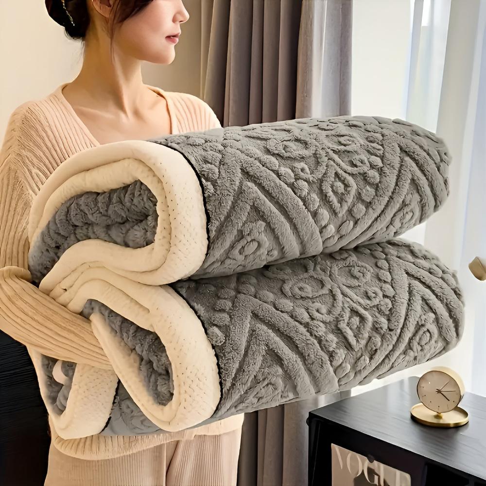 Carved Plush Throw with Sherpa Backing – Double-Sided Knit Blanket for Bed, Couch & Travel | Thomler