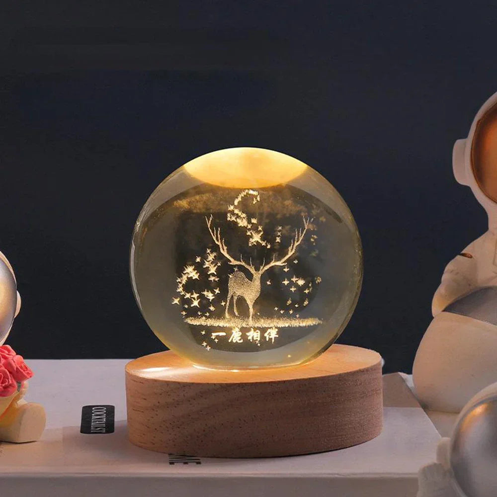 Cosmic Crystal Ball Night Light with LED Color Display | 25 Space Designs | USB Powered Galaxy Sphere Lamp for Bedroom, Living Room & Gift | Thomler