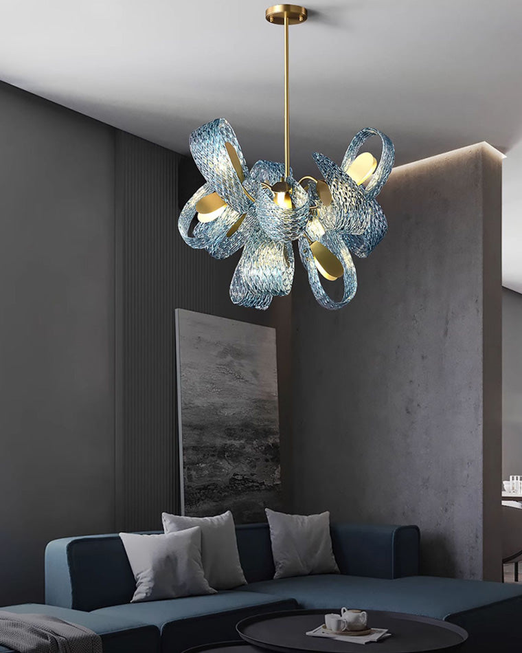 Chandelier Art Glass 19 Lights 95W Blue Peacock Dining Room Living Room Statement Lighting | Thomler