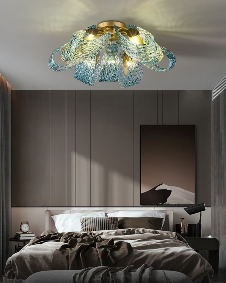Chandelier Art Glass 19 Lights 95W Blue Peacock Dining Room Living Room Statement Lighting | Thomler