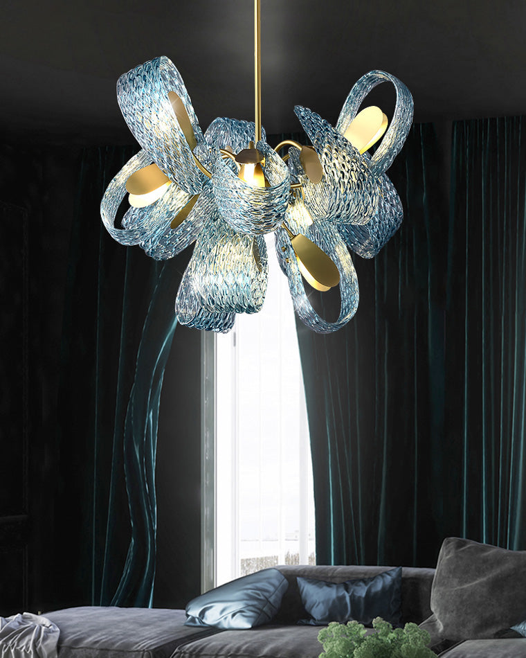 Chandelier Art Glass 19 Lights 95W Blue Peacock Dining Room Living Room Statement Lighting | Thomler