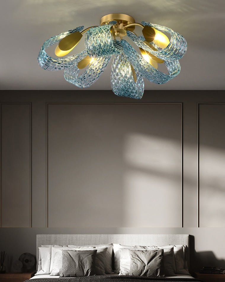 Chandelier Art Glass 19 Lights 95W Blue Peacock Dining Room Living Room Statement Lighting | Thomler