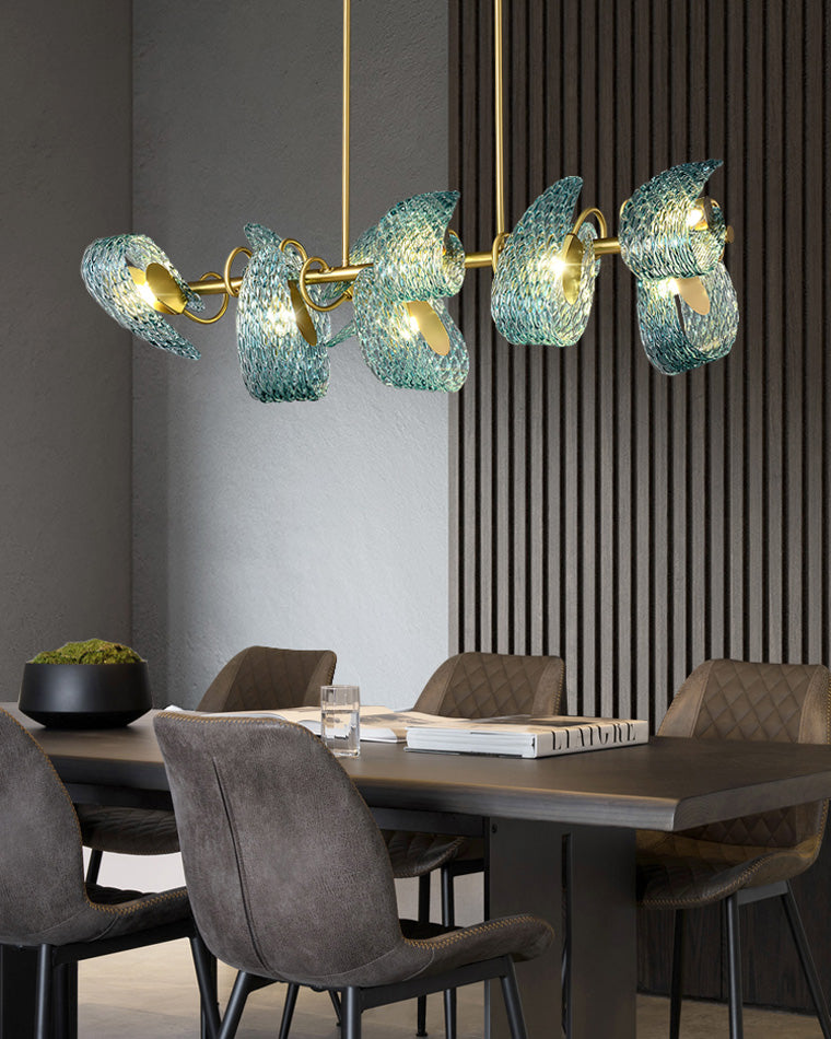 Chandelier Art Glass 19 Lights 95W Blue Peacock Dining Room Living Room Statement Lighting | Thomler